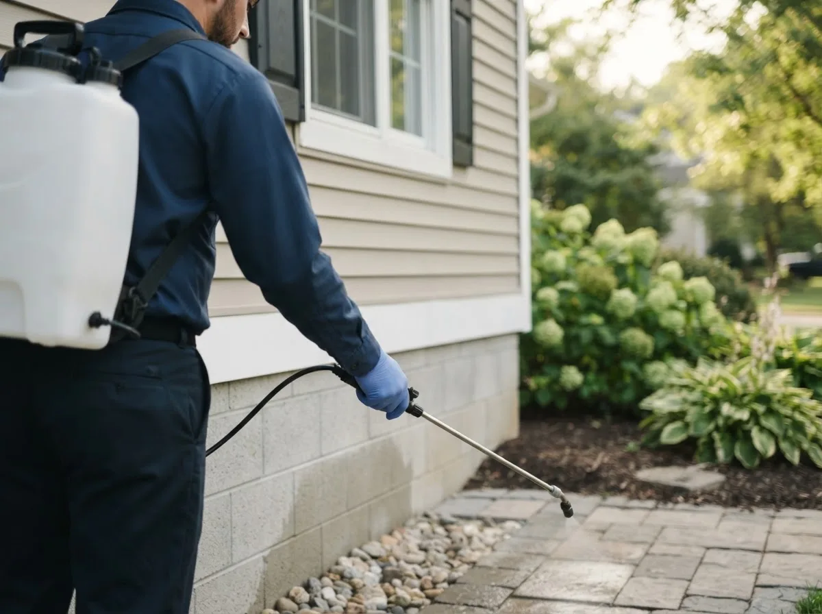 Pest control technician inspecting a home in Douglassville, TX